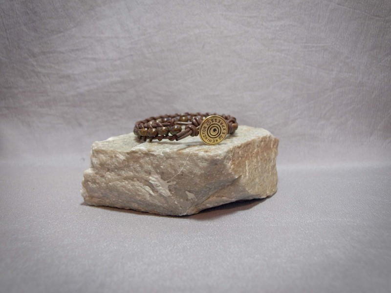 Single wrap Bronzite (Big Hole), brown leather, button clasp - 8 in $45.00
