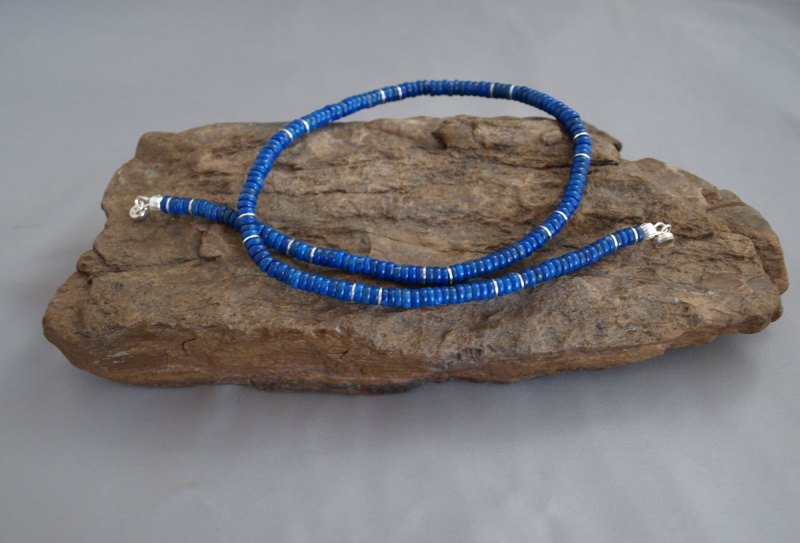 Lapis with Sterling Silver Spacers Necklace 17.5 in.
