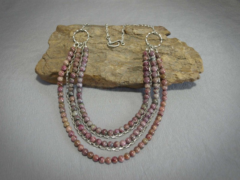 3 Strand Necklace Tourmaline and sterling silver chain and clasp - 24 in$155.00