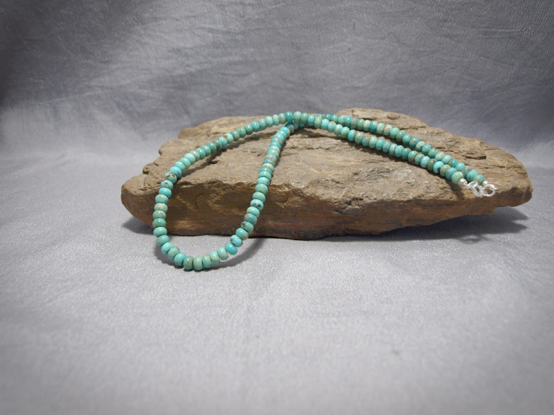 Single strand Rondell Turquoise necklace with sterling silver lobster claw - 18 in