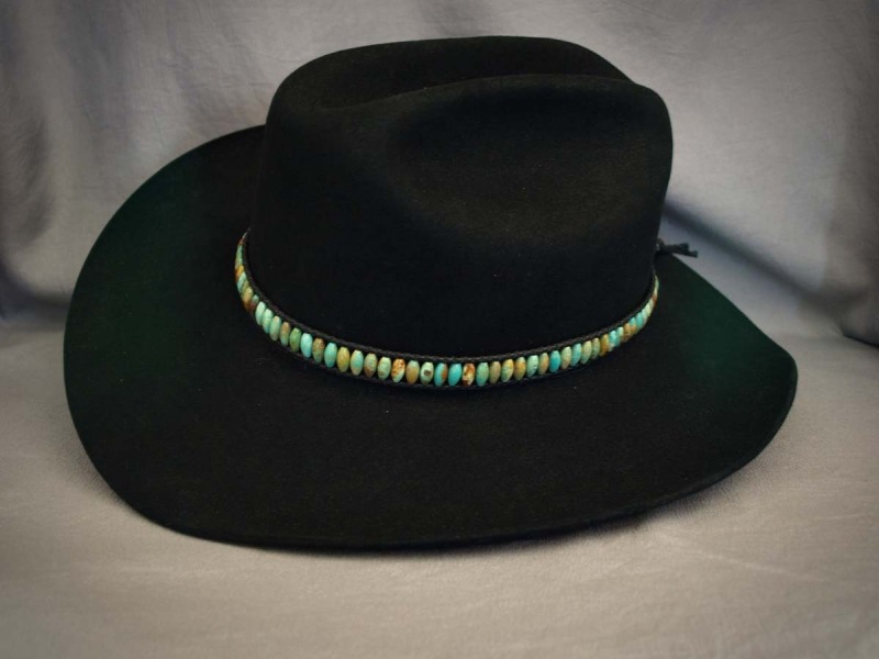 Turquoise large Rice, Black cotton bolo cord, Black pottery Rondell - adjustable 24 in to 27 in$160.00