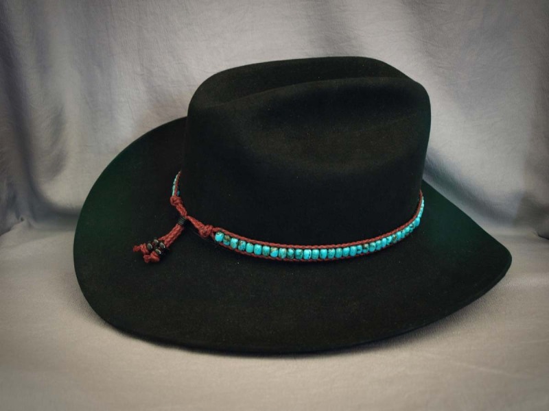 Turquoise medium Barrels, Dark Red cotton bolo cord, Black pottery Rondell - adjustable 23 in to 25 in$160.00
