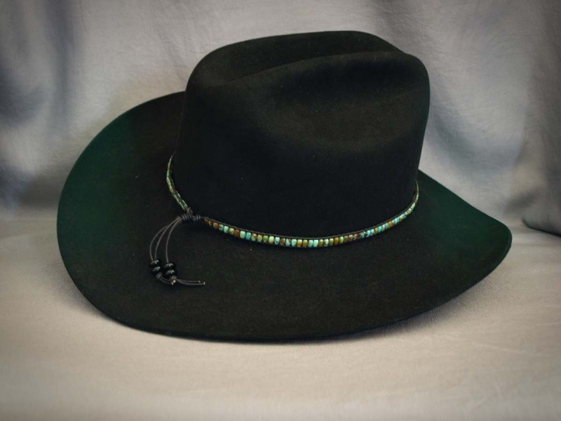 Turquoise extra small Rice, Black leather, black glass Rondell - adjustable 24 in to 26 in$160.00