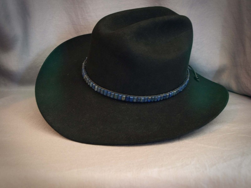 Lapis Barrel, Black Leather, black glass Rondell - adjustable  24 in to 27 in$110.00