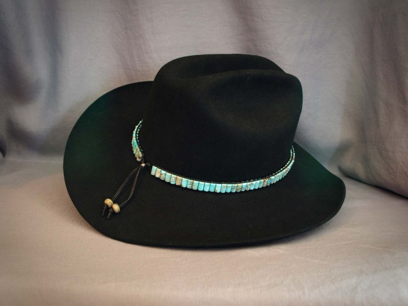 Composite Jasper,  Black leather, blown glass Rondell - adjustable 25 in - 27 in$75.00