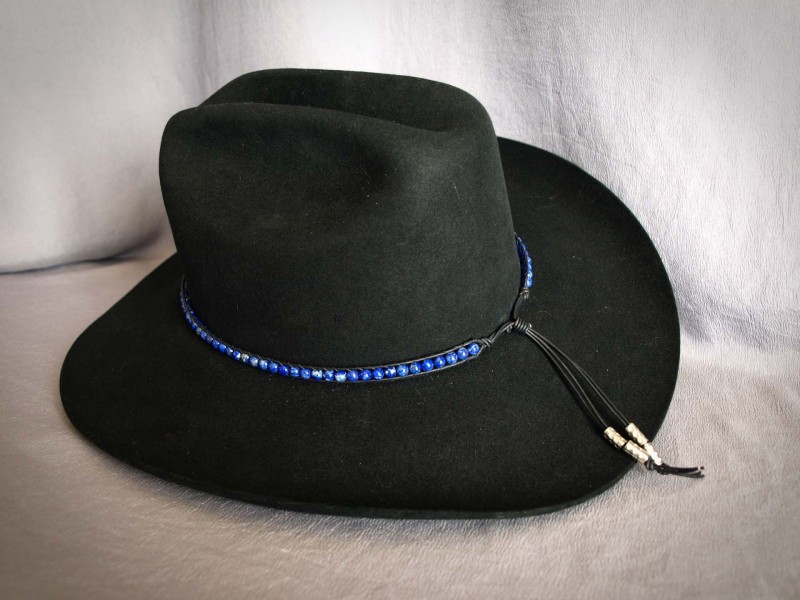 Lapis 6MM rounds, Black leather , Sterling silver tubes - Adjustable 23 in to 27 in$85.00