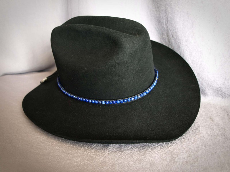 Lapis 6MM rounds, Black leather , Sterling silver tubes - Adjustable 23 in to 27 in$85.00