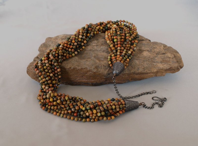 15 Strand Picture Jasper Necklace  Adjustable 22.5 in. - 26 in.