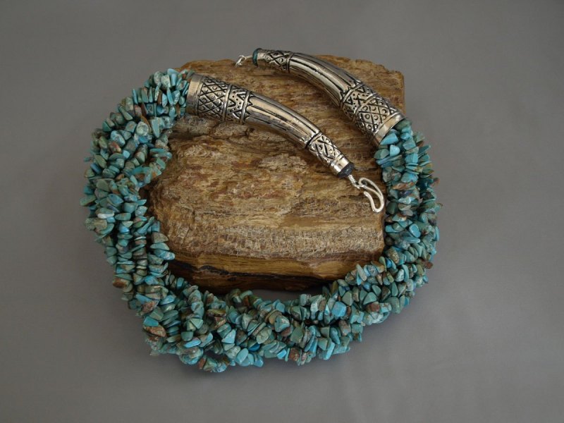 8 Strand US Turquoise chips Necklace 25 in.