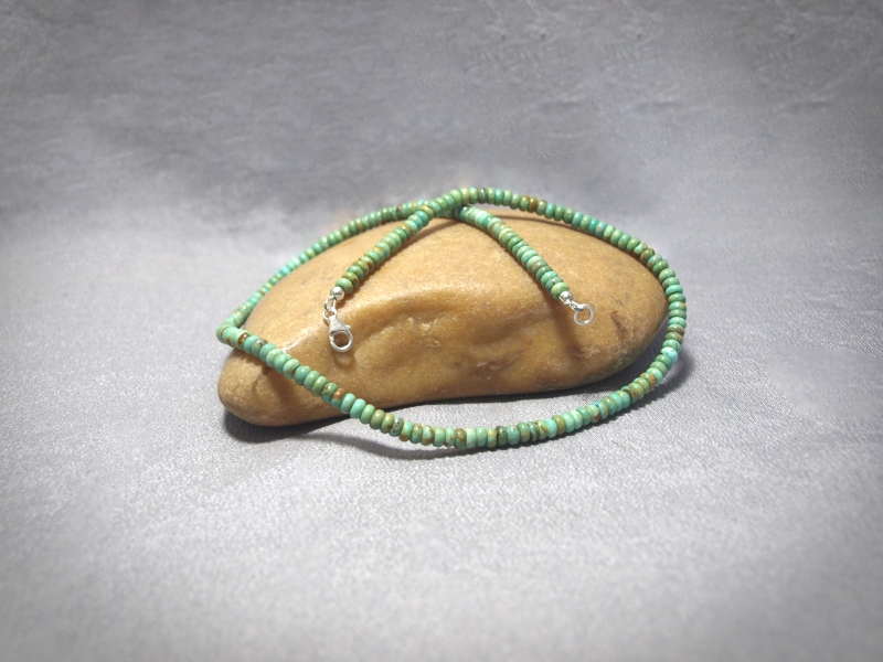 NC1118 - Single strand Necklace 5mm Green Turquoise and Lobster claw - 20 in - $90.00