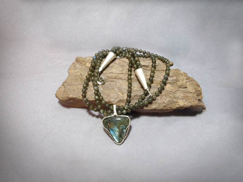 NC1123 - 3 strand Necklace Labradorite necklace - $140.00 / NC1124 - Labradorite Sterling Silver wire wrapped pendent - $120.00