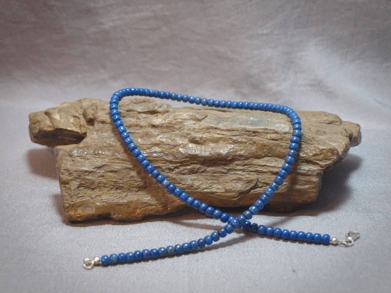 Single strand necklace Small Rondel Lapis with sterling silver lobster claw - 19 in
