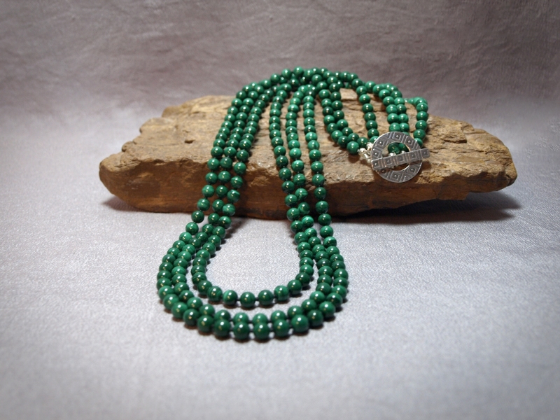 3 Strand 6mm Round Malachite, Sterling silver clasp - 27 in Necklace is 275.00